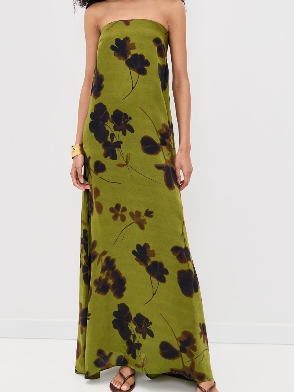 RESA Olive Green Strapless Floral Ophelia Maxi Dress